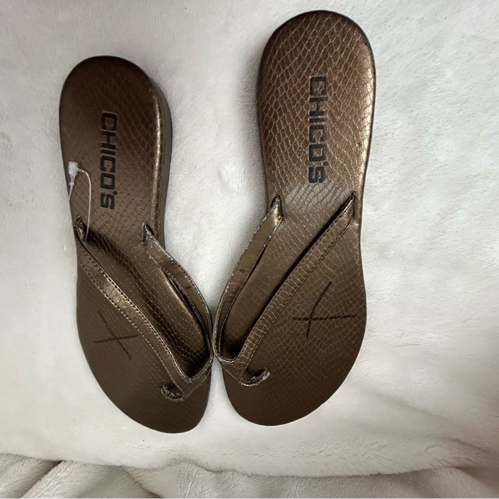 Chico's Brown Faux Snakeskin Brown Toe Thong Flip‎ Flop Sandals Women's 8